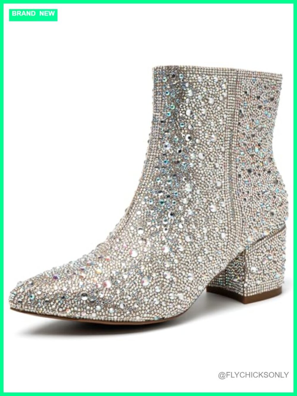 Rhinestone Sparkly Ankle Boots Glitter Cowboy Booties Pointed Toe Heeled